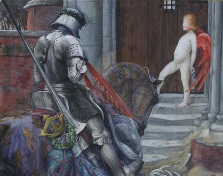 A Knight and Cupid Before a Castle Door - Eleanor Fortescue-Brickdale