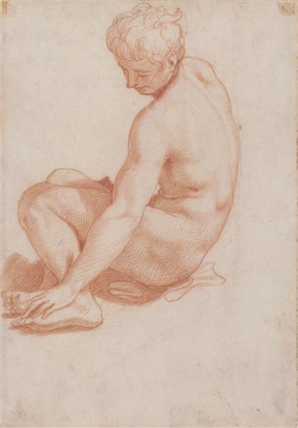 Seated Male Nude - Francesco de' Rossi (Francesco Salviati), "Cecchino"