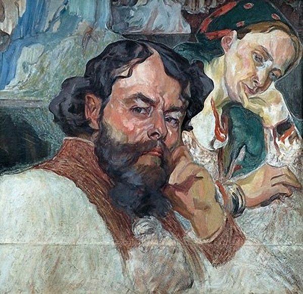 Self-portrait with the wife - Алексей Харлампиевич Новаковский