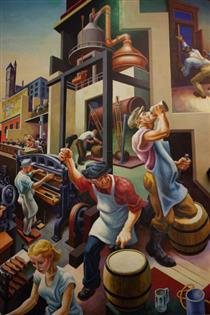 A Social History of the State of Missouri (detail) - Beer Making - Thomas Hart Benton