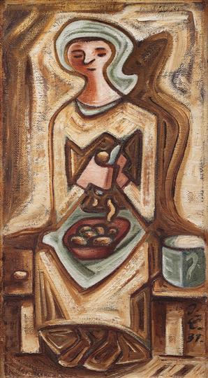 Žena s brambory (Děvče loupající brambory I), 1931 - Josef Capek