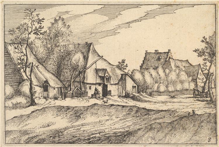 Farms in a Village from Regiunculae Et Villae Aliquot Ducatus Brabantiae, c.1610 - Maestro de los Pequeños Paisajes