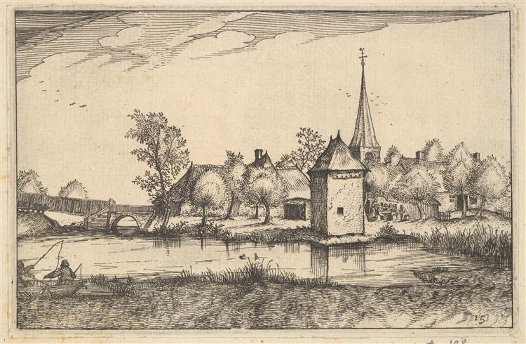 Pond and a Village, Plate 15 from Regiunculae Et Villae Aliquot Ducatus Brabantiae, c.1610 - Meister der kleinen Landschaften