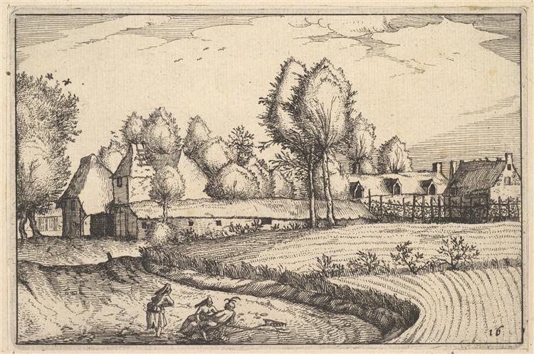 Road Along a Field, Plate 16 from Regiunculae Et Villae Aliquot Ducatus Brabantiae, c.1610 - Maestro de los Pequeños Paisajes