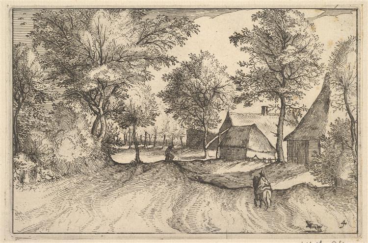 Village Road, plate 4 from Regiunculae et Villae Aliquot Ducatus Brabantiae, c.1610 - Master of the Small Landscapes