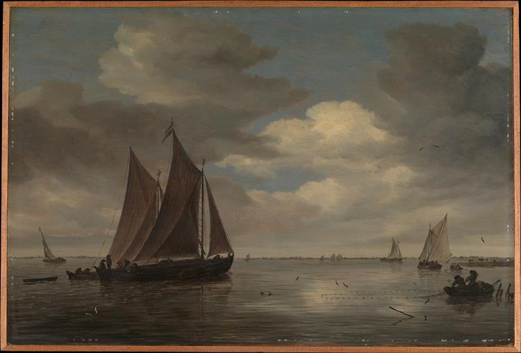 Fishing Boats on a River - Salomon van Ruysdael