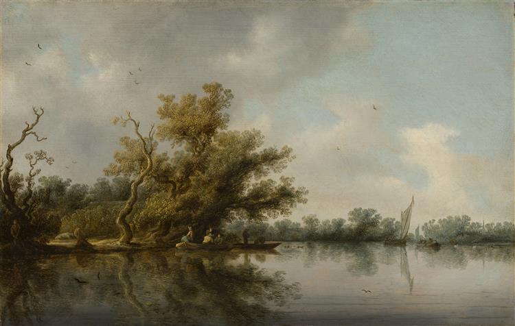Riverbank with Old Trees - Salomon van Ruysdael