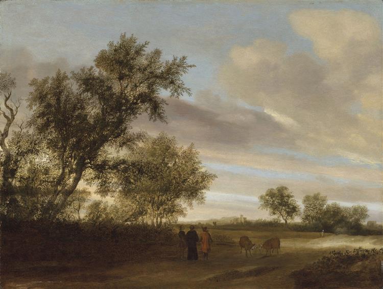 A Wooded Landscape with Peasants Conversing on a Road - Salomon van Ruysdael