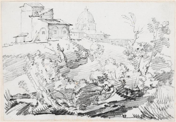 A Building on a Hill with Saint Peter's in the Distance, c.1750 - Joseph-Marie Vien