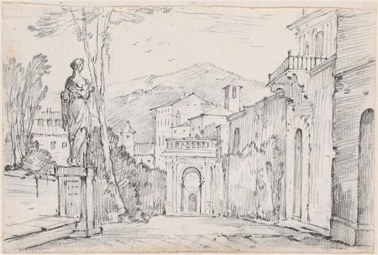 A Roman Street with Monte Cavo in the Distance, c.1750 - Joseph-Marie Vien