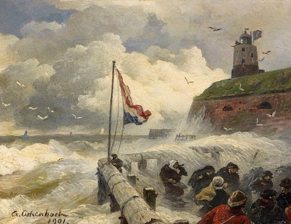 Stormy Surf at a Mill, Holland, 1901 - Андреас Ахенбах
