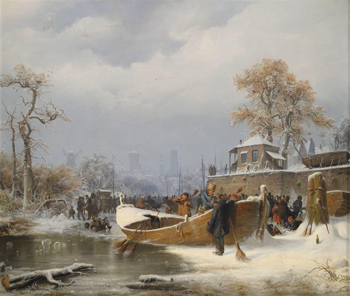 Winter boat dock, 1838 - Андреас Ахенбах