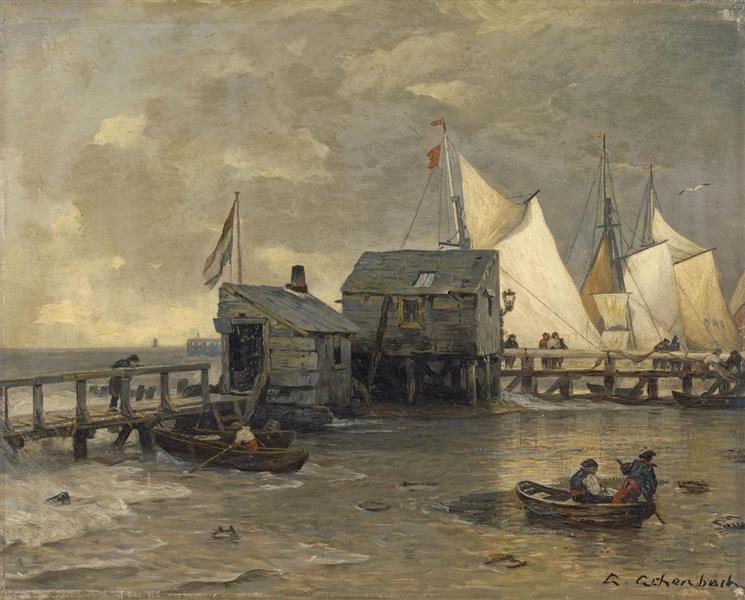 Jetty with sailing boats, 1891 - Andreas Achenbach