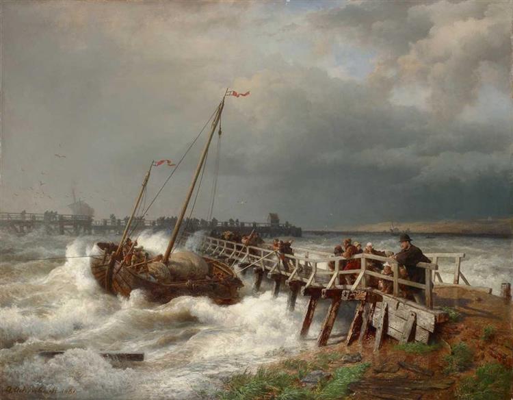 Damage to the old pier, 1861 - Андреас Ахенбах