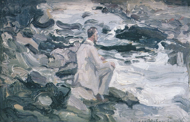 At a Stream. Poet Sitting on Stones, 1921 - Олекса Новаківський