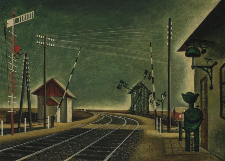 Railway Station With Windmill, 1941 - František Hudeček