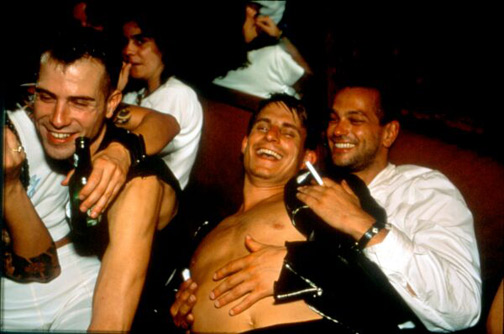 Clemens, Jens and Nicolas Laughing at Le Pulp. Paris, 1999 - Nan Goldin