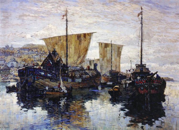 Boats in Veliky Novgorod, 1912 - Konstantin Ivanovich Gorbatov