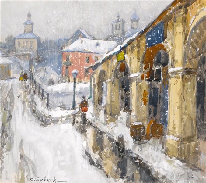 Snowy Townscape - Konstantin Ivanovich Gorbatov