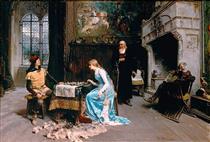 A Game of Chess (scene from a play by Giuseppe Giacosa) - Gerolamo Induno