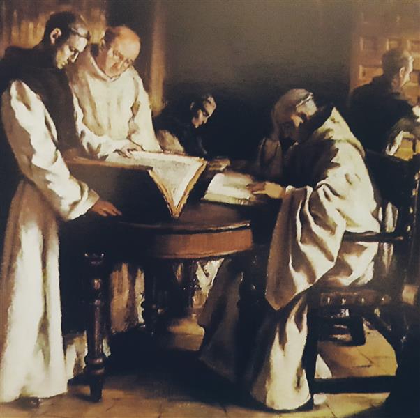 Monks in the library, 1949 - Jesús Meneses del Barco