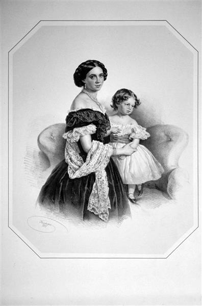 Gabriele Saaint-Genois, b. Countess Stolberg with her daughter Anna, 1858 - Josef Kriehuber