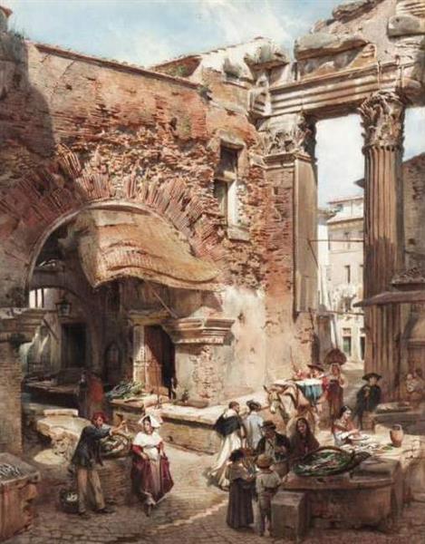 Italienische Marktszene Mit Römischen Ruinen - Ludwig Passini