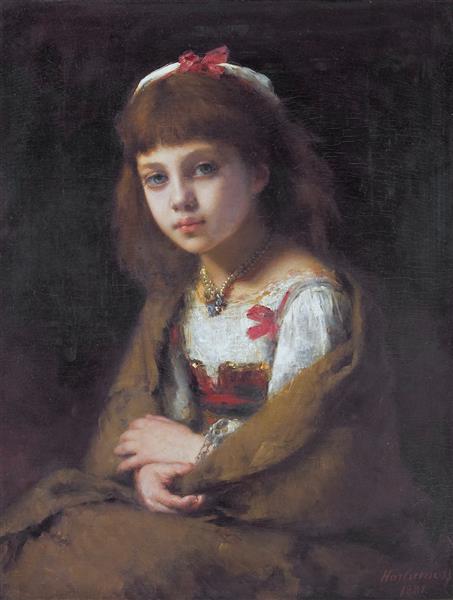 Young girl with a pearl necklace, 1881 - 阿列克谢·阿列维奇·哈拉莫夫