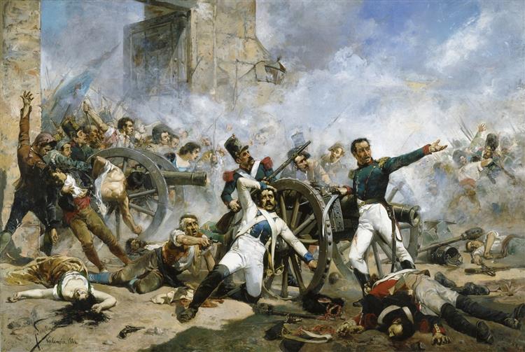 The death of Pedro Velarde y Santillán during the defence of the Monteleon Artillery Barracks, 1884 - Joaquín Sorolla y Bastida