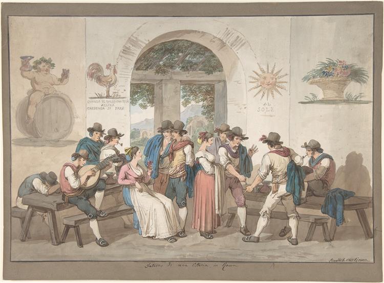 Interior of a Roman Inn, 1817 - Bartolomeo Pinelli