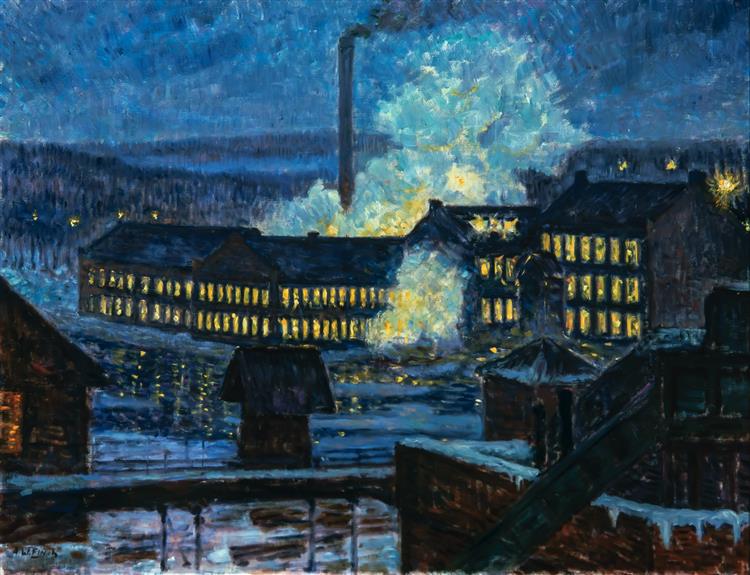 Night View of a Factory, c.1910 - Альфред Вильям Финч