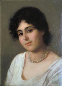 Young woman with pearl necklace - Vittorio Tessari