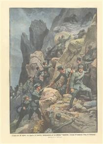 In competition with the Alpine troops, an infantry troop climbing up a difficult "gully" Surprisingly occupies Cima Di Falzarego - Achille Beltrame2
