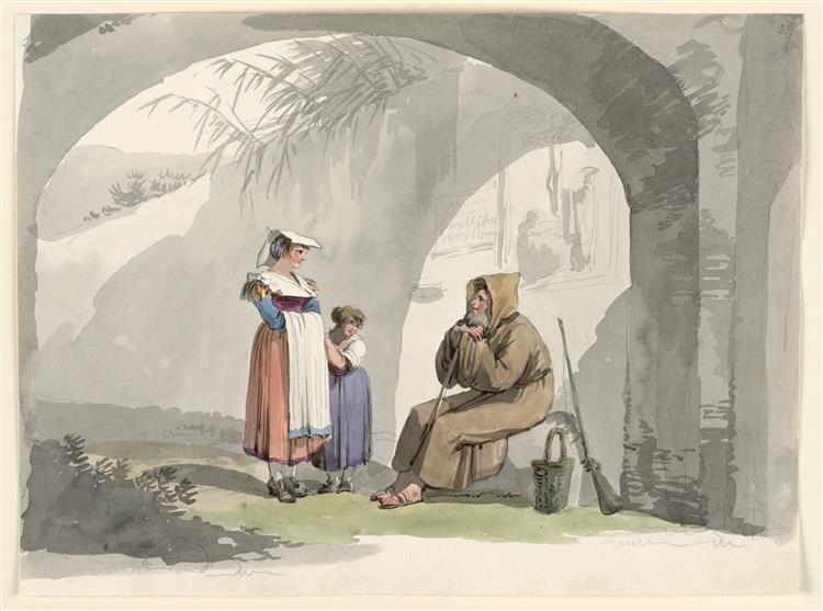 Two Girls from Frascati Visit a Hermit, 1807 - Bartolomeo Pinelli