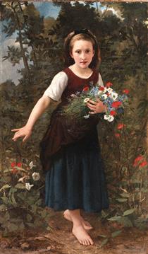 A young girl holding flowers - Charles Victor Thirion