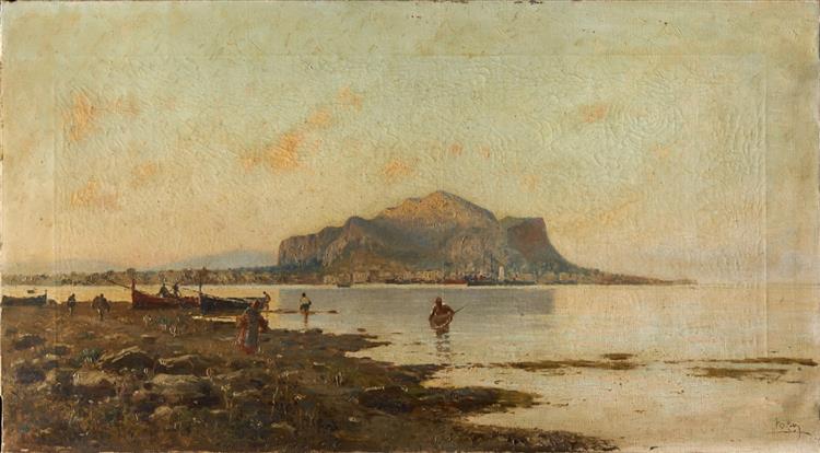 Landscape with workers at sea - Giovanni (Nino) Costa
