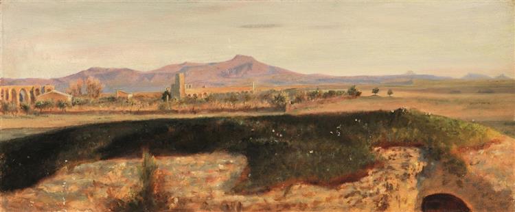 Landscape with a little city in the background - Giovanni (Nino) Costa