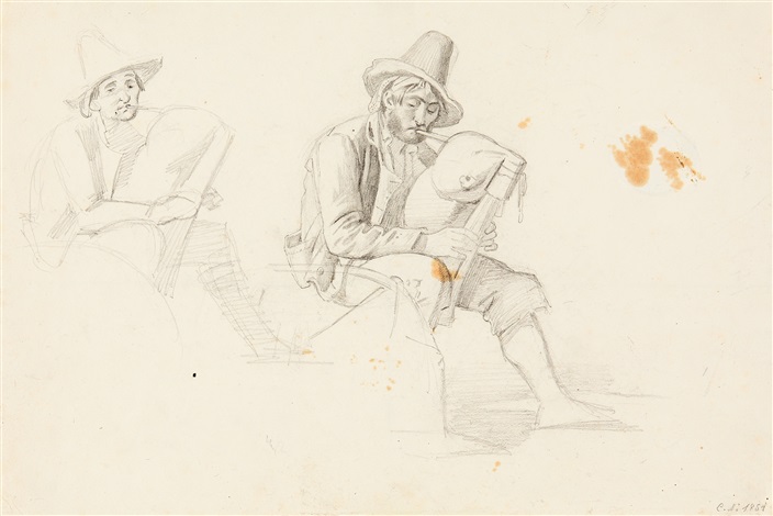 Studies on a bagpiper, 1851 - Theodor Leopold Weller