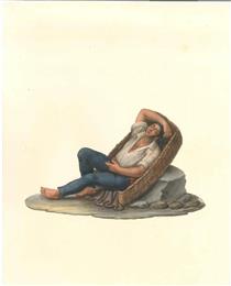 Man in a Basket (Worker in traditional Napolitan costumes sleeping) - Michela De Vito