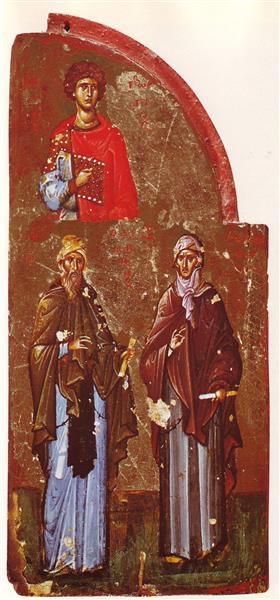 Three saints: George, John of Damascus, Ephrem the Syrian. Part of a triptych, c.1300 - c.1325 - Orthodox Icons