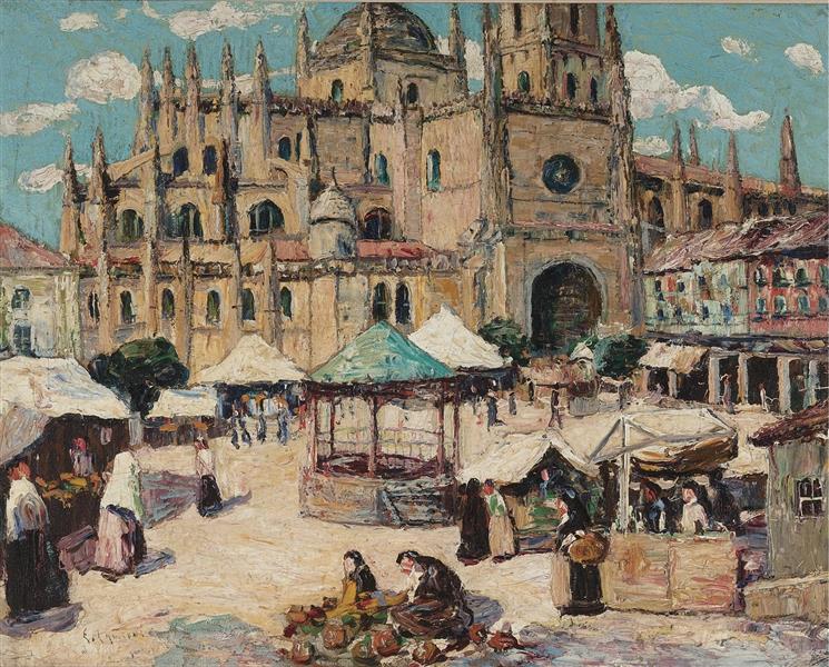 Market Square, Segovia, Spain, c.1916 - Эрнест Лоусон
