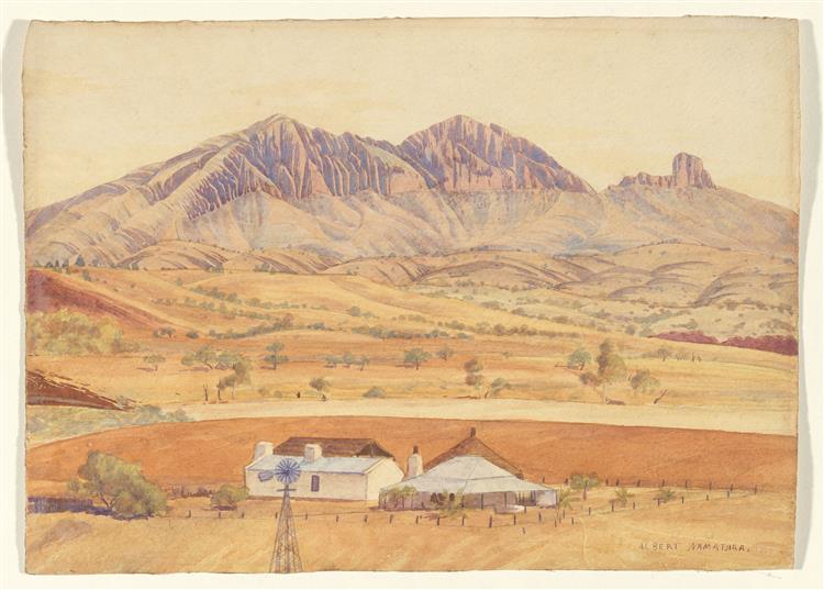 Glen Helen Homestead and Mount Sonder, West MacDonnell Ranges, Central Australia, 1940 - Albert Namatjira