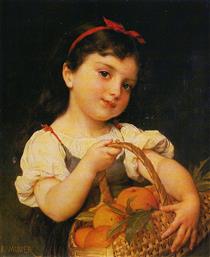 Young girl with a basket of oranges - Эмиль Мюнье