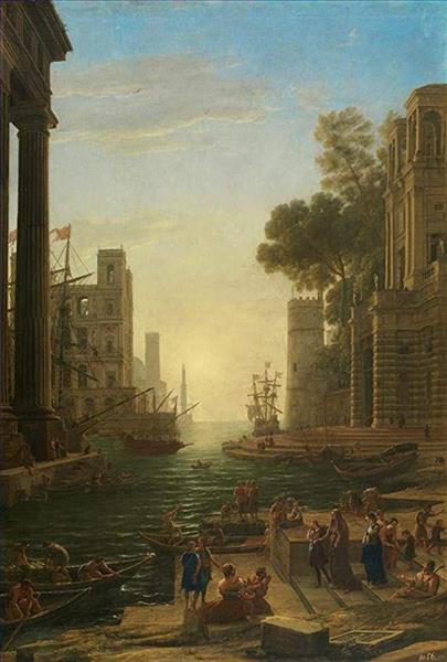 Paisaje con el embarque en Ostia de Santa Paula Romana, c.1638 - Claudio de Lorena