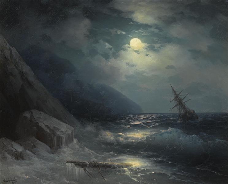 Moonlit Landscape with a Ship - Ivan Konstantinovich Aivazovskii