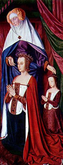 St. Anne presenting Anne of France and her daughter, Suzanne of Bourbon - right wing of The Bourbon Altarpiece - Meister von Moulins
