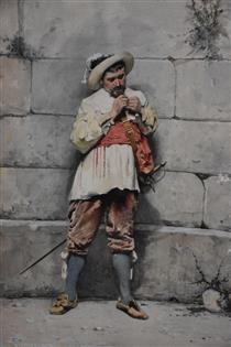 The Cavalier lighting a pipe - Guerrino Guardabassi