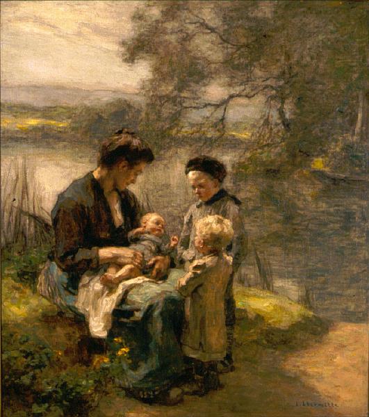 Woman with Child and Two Children - Léon Augustin Lhermitte