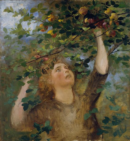 Girl picking apples, c.1882 - Антон Ромако