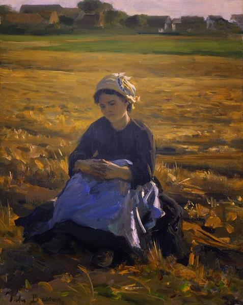 Small Gleaner Sitting in the Field, c.1853 - Жюль Бретон
